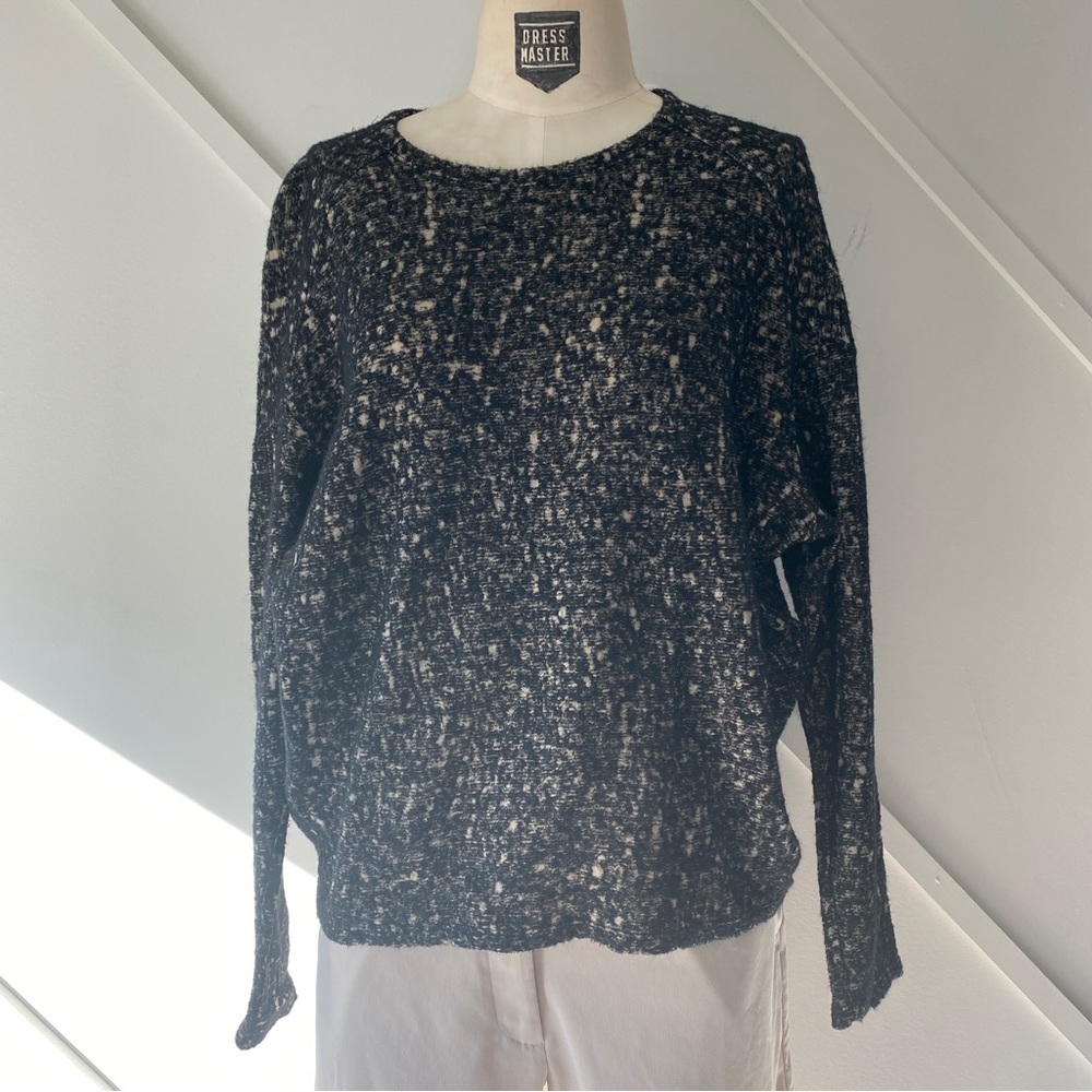 Obakki Black Cream Wool Blend Long Sleeve Top | Minimalist Knit | XS